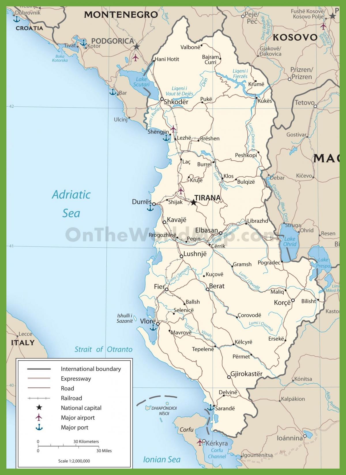 Albanija kelių žemėlapis