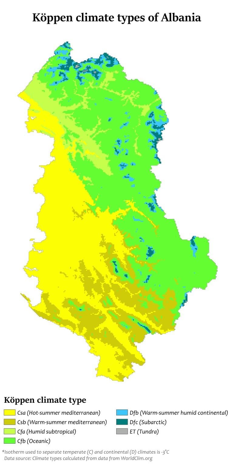 žemėlapis Albanija klimato
