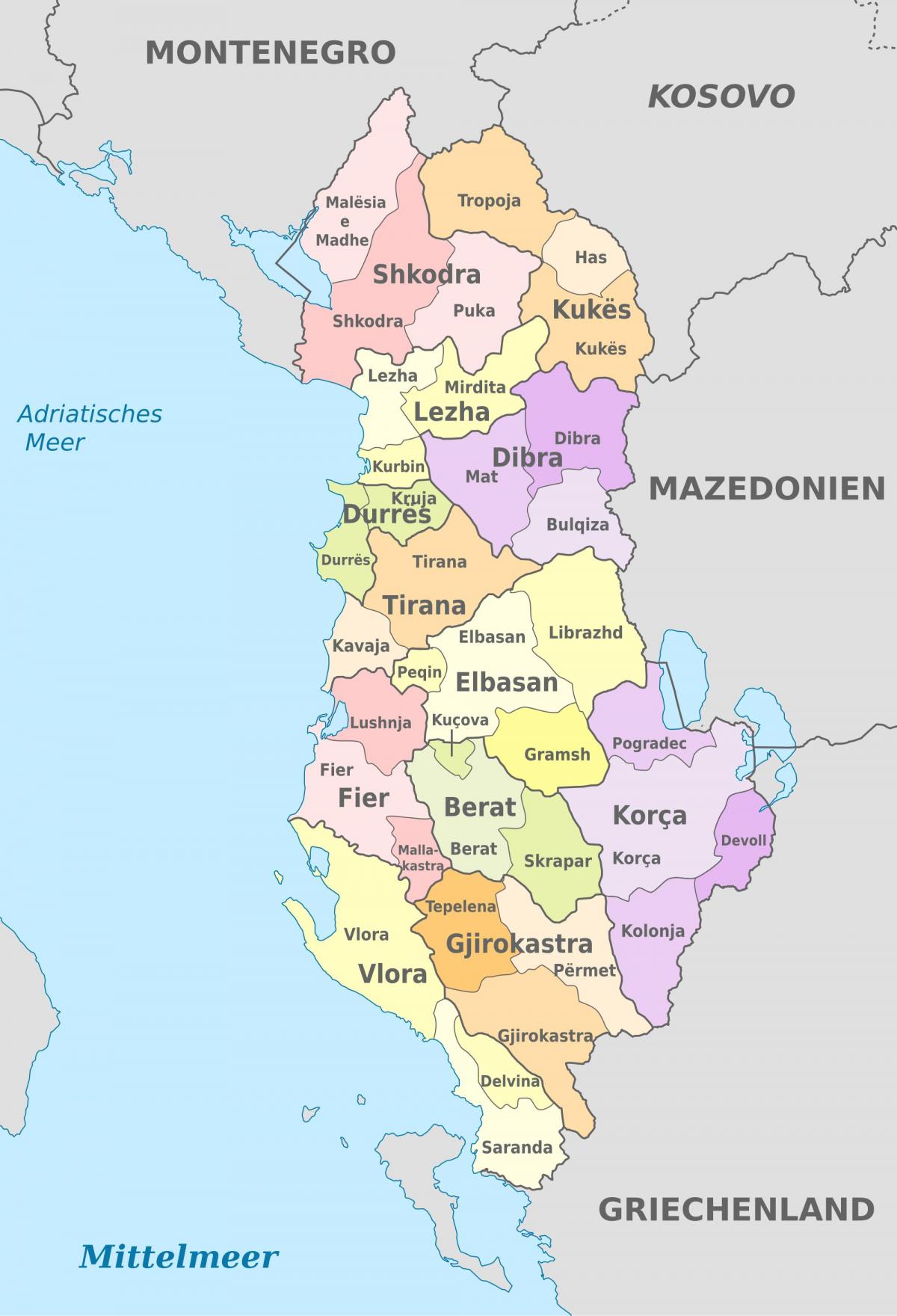 žemėlapis Albanijoje politinė