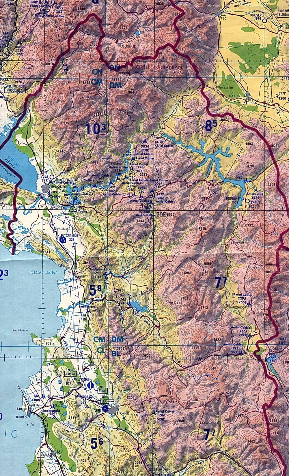 žemėlapis Albanija topografinis