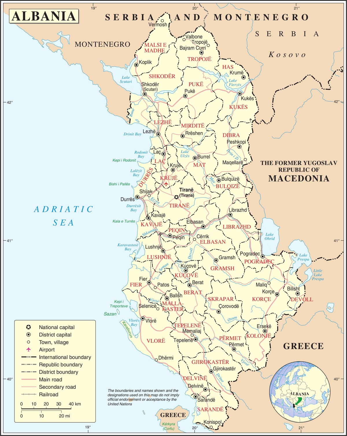 žemėlapis Albanijos miestų