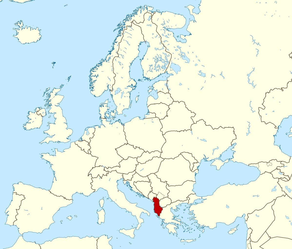 pasaulio žemėlapis, kuriame Albanija
