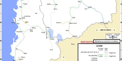 Albanijos geležinkelių žemėlapis