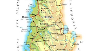 Žemėlapis fizinis žemėlapis Albanija